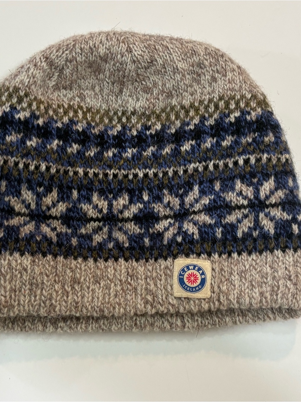 Icewear Iceland Knit Beanie - Beige & Navy | Nordic Fair Isle | One Size